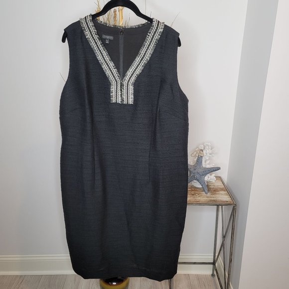 Talbots Dresses & Skirts - Talbots Fringe V Neck Back Zip Tweed Sheath Dress Women's 14W